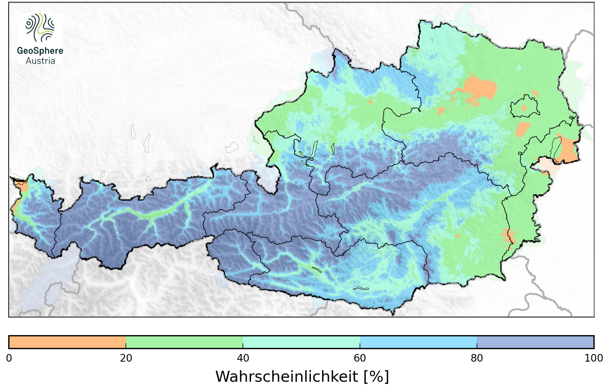 Coloured map of Austria